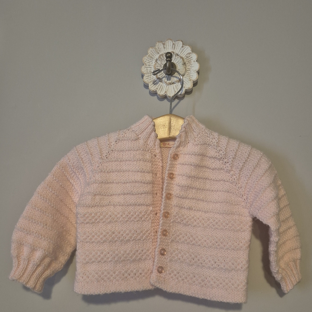 Cozy Hand Made Pink Knit Cardigan for Kids 3 To 6 Months